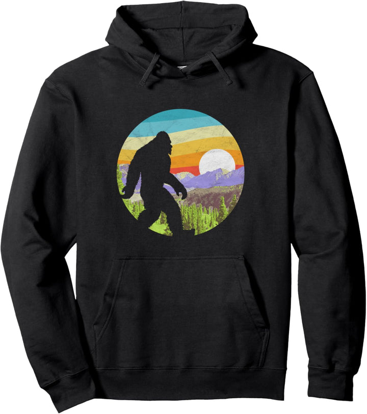 Retro Bigfoot Pacific Northwest Mountains Vintage Nature Pullover Hoodie