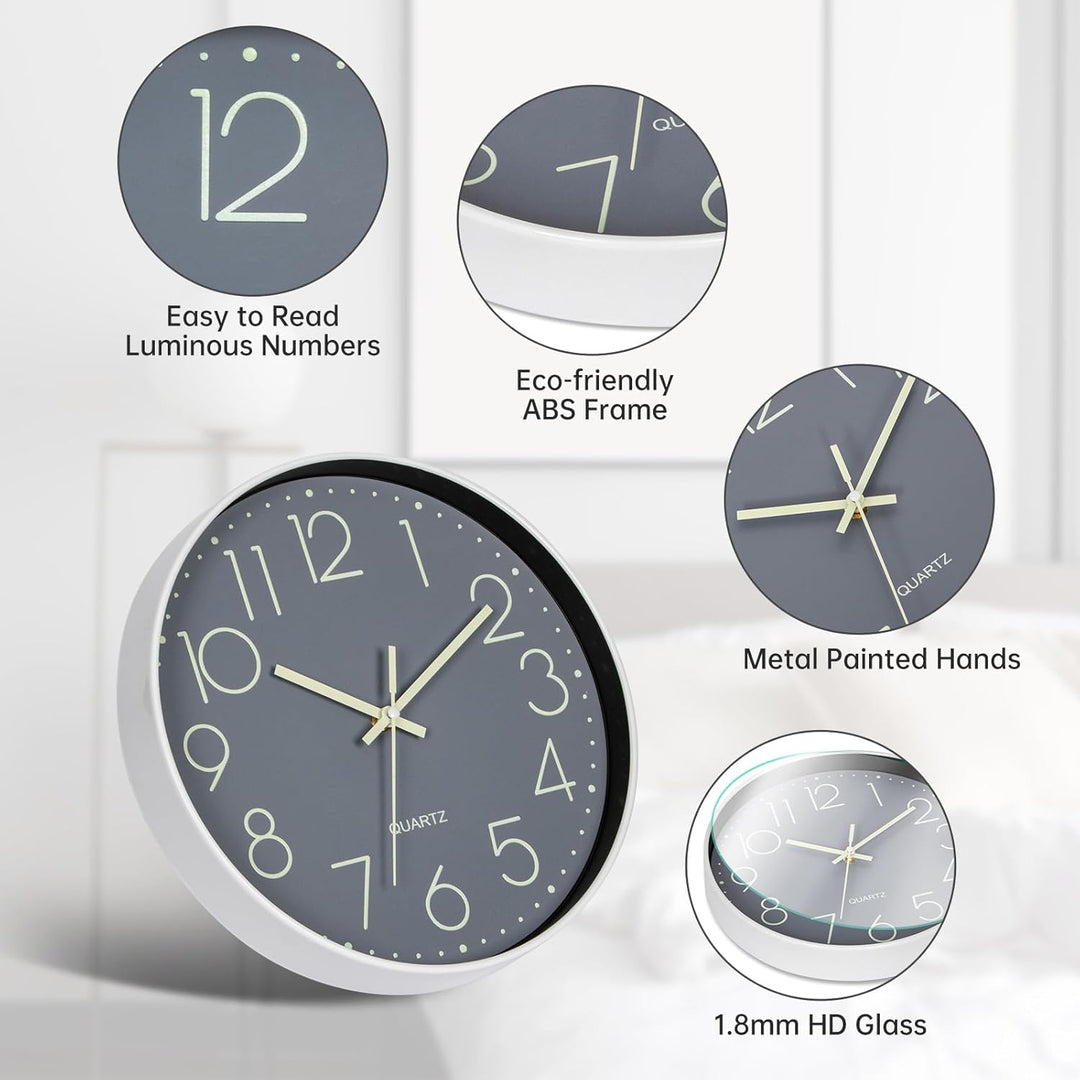 VIVILINEN Wanduhr Leuchtend Ohne Tickgeräusche Quartzuhr 30cm Batteriebetriebene Uhr Lautlos Hängeuh