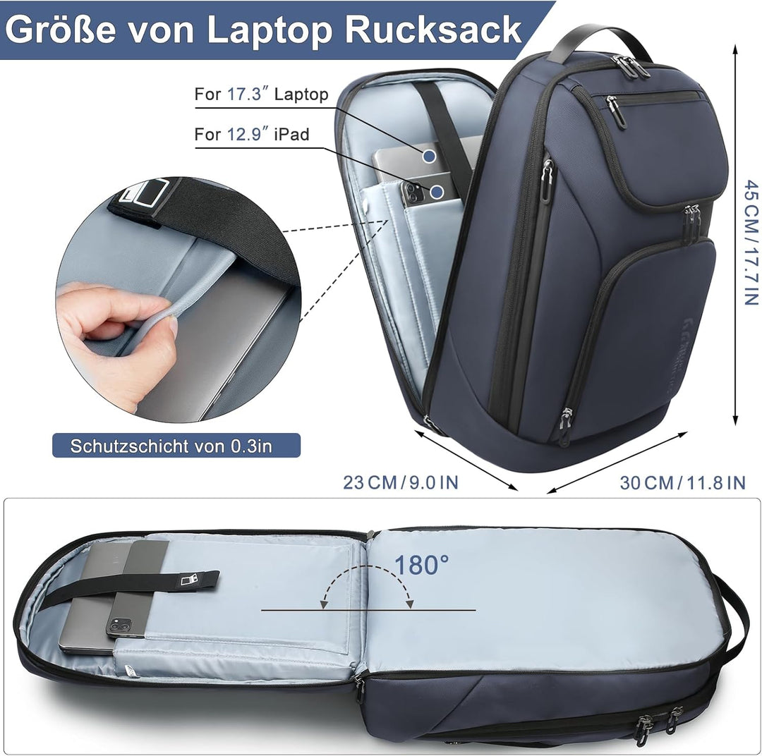 Rucksack Herren Gross 30L Laptop Rucksack 17,3 zoll Business Rucksack Wasserdicht Reiserucksack mit