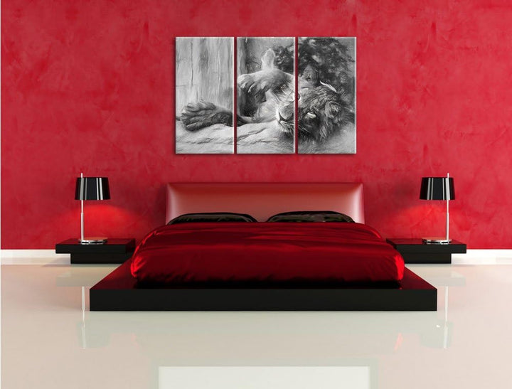 Pixxprint verspielter Kleiner Löwe Kunst / 3-Teilig/Gesamtmass 120cm Leinwandbild bespannt auf Holzr