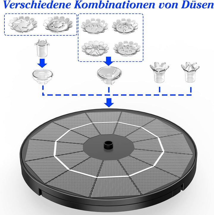 AMZtime Solar Springbrunnen 3,5W für Aussen mit 3M Kabel,Aufrüstung Solarbrunnen für Draussen mit 8