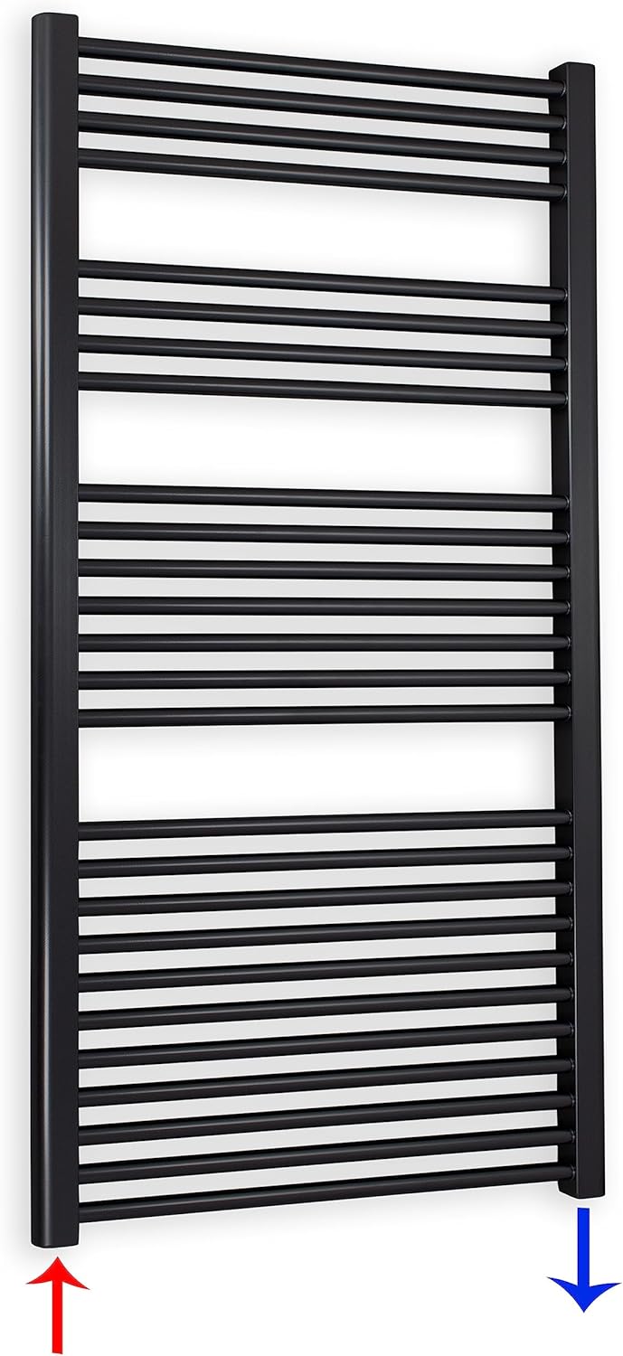 Heizkörper Badheizkörper Handtuchwärmer mit Seitenanschluss unten schwarz (1424 x 750 mm) (866 Watt