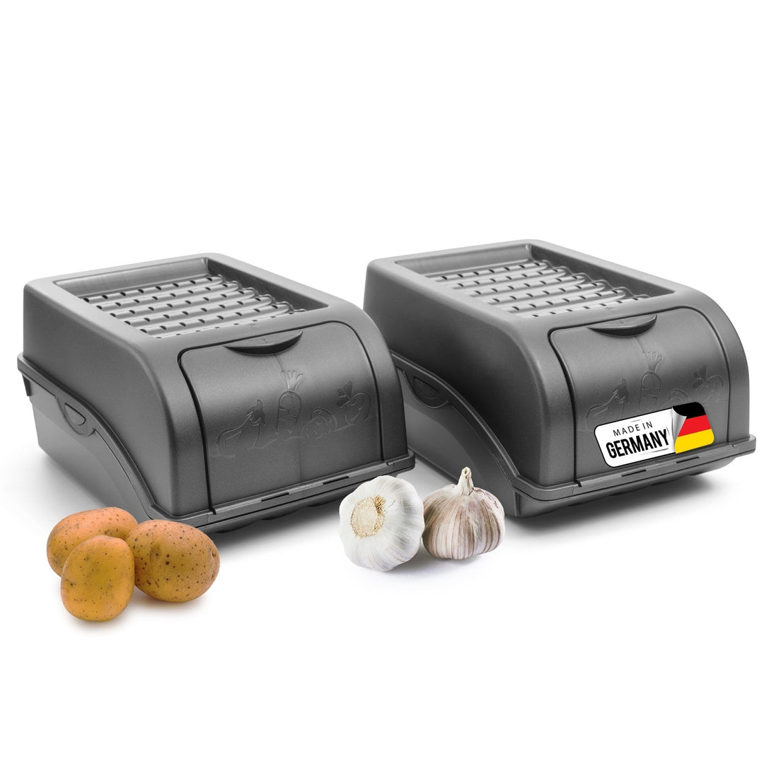 Novaliv Kartoffel Aufbewahrungsbox | 2x klein 3,5L | ANTHRAZIT GRAU | Zwiebelbox | Gemüsebox stapelb