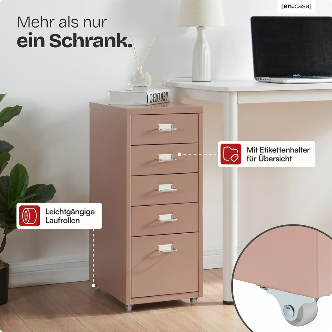 [en.casa] Rollcontainer Kökar Schubladenschrank Metall Aktenschrank mit 5 Schubladen Bürowagen mit R