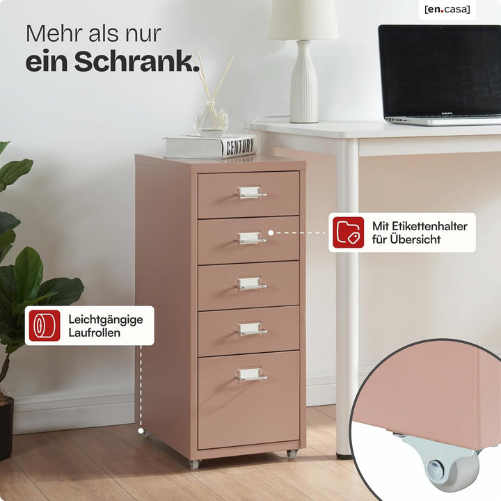 [en.casa] Rollcontainer Kökar Schubladenschrank Metall Aktenschrank mit 5 Schubladen Bürowagen mit R