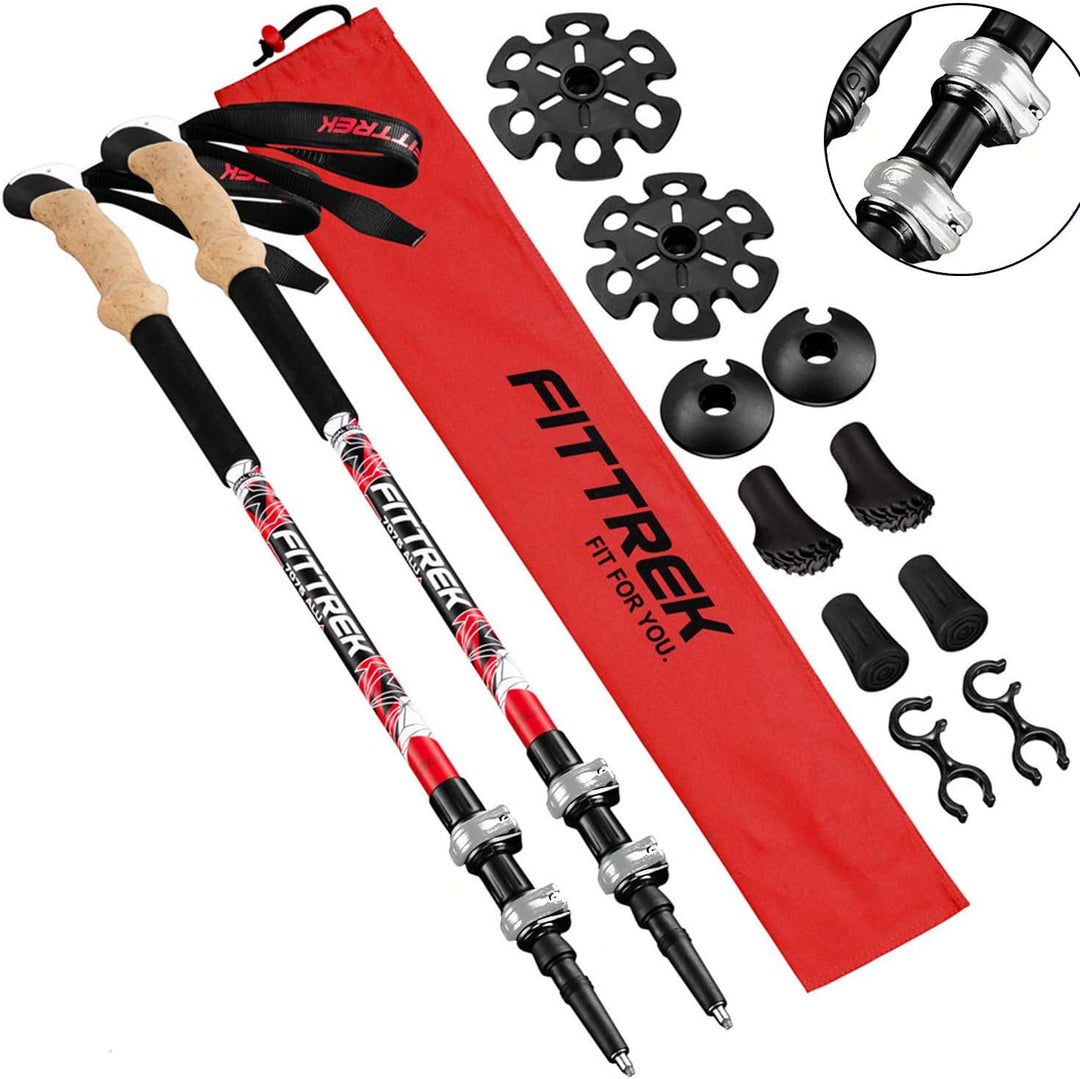 FitTrek Wanderstöcke Kork - Trekkingstöcke - Walking Stöcke Teleskop Verstellbar Leicht für Damen, H
