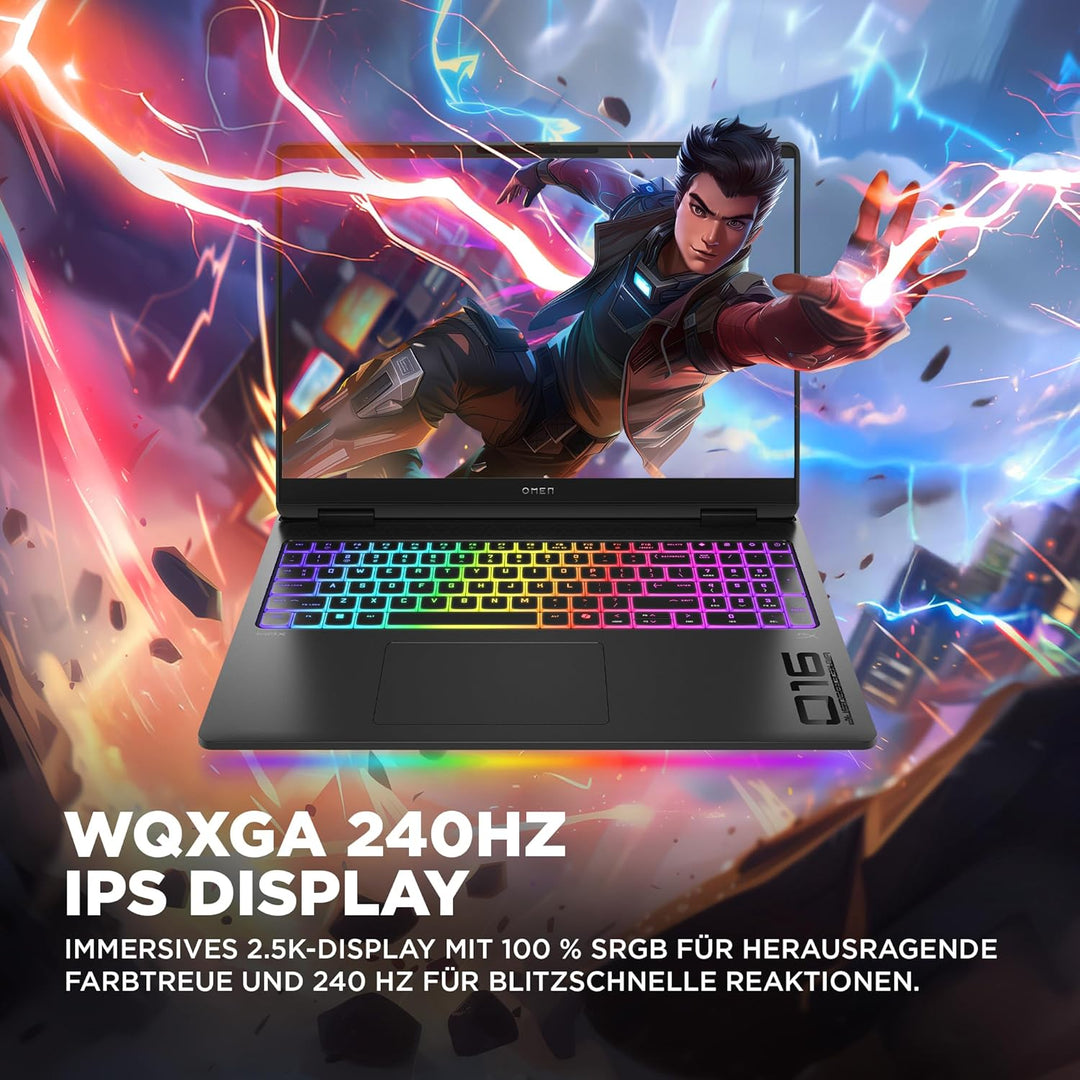 Omen MAX Gaming Laptop, 16 Zoll WQXGA Display 240Hz, AMD Ryzen AI 7 350 (8C) 50 NPU Tops - bis zu 5.