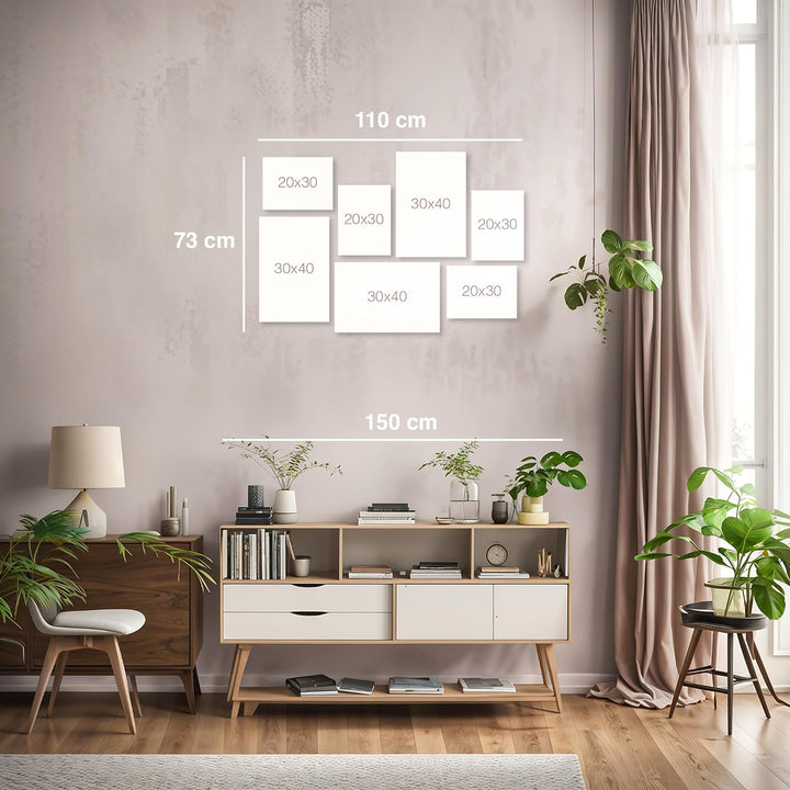 Novart Wandbilder Boho Blumen - KOMPLETT AUFHÄNGFERTIG - Beige Wohnzimmer Schlafzimmer- 7 Moderne Mo