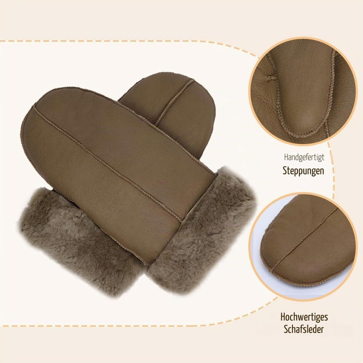 MGGMOKAY Damen Lammfell Shearling Fäustlinge Warme Winter Lederhandschuhe XL Hellbraun, XL Hellbraun