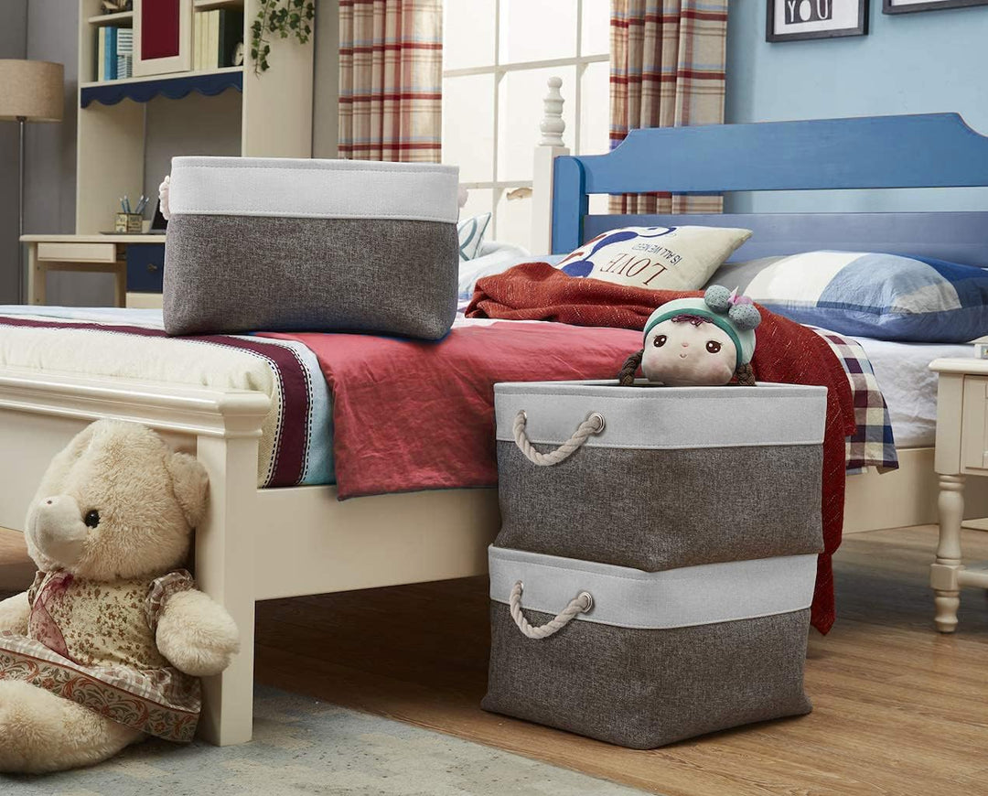 Grosse Aufbewahrungsbox 4er Set, Canvas Stoff Aufbewahrungskörbe mit Griffen für Schränke, Kleidersc