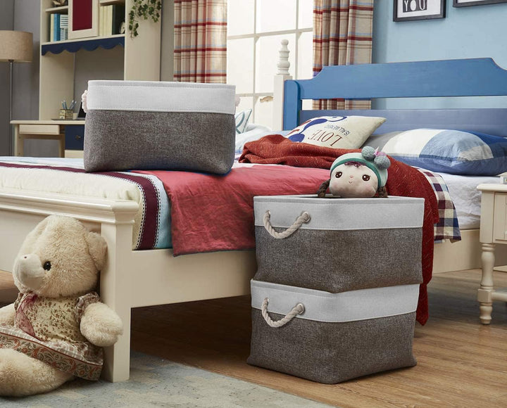 Grosse Aufbewahrungsbox 4er Set, Canvas Stoff Aufbewahrungskörbe mit Griffen für Schränke, Kleidersc