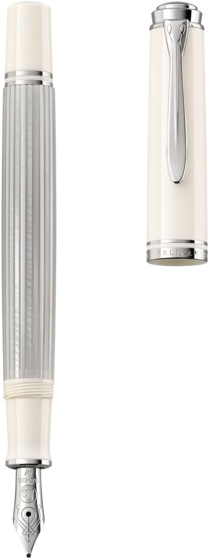 Pelikan 818919 Kolbenfüllhalter M405 Silber-Weiss, Feder M, mit besonderem Geschenketui Feder M Füll