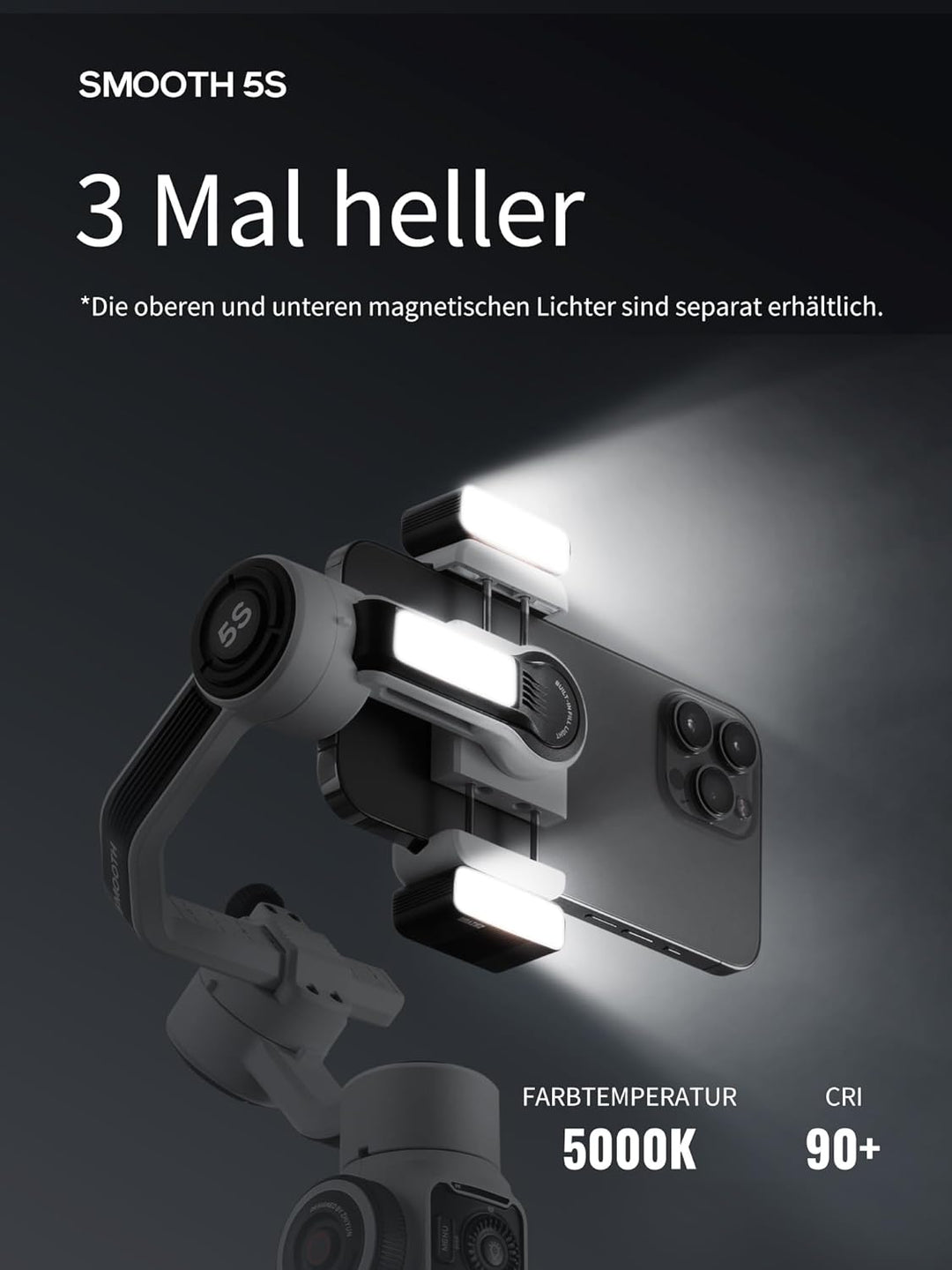 ZHIYUN Smooth-5S [Official] iPhone Gimbal Stabilisator 3-Achsen mit Stativ, Smartphone Gimbal mit Se