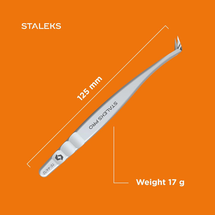 Wimpernverlängerungs-Pinzette STALEKS EXPERT TE-44/12, L-förmige geriffelte Spitzen 65°