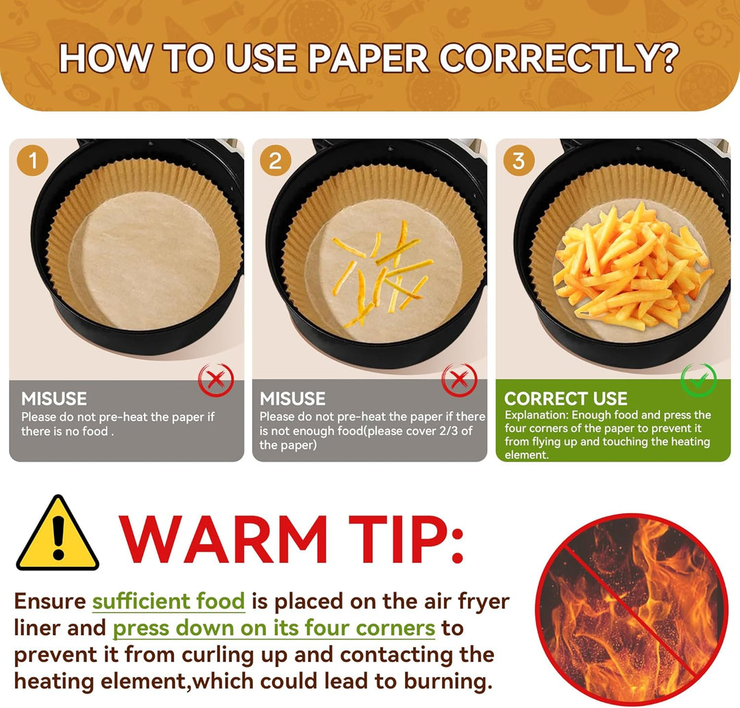 100 Stück Backpapier für Heissluftfritteuse, Rund 20cm BPA-Free Airfryer Backpapier Paper für Heissl