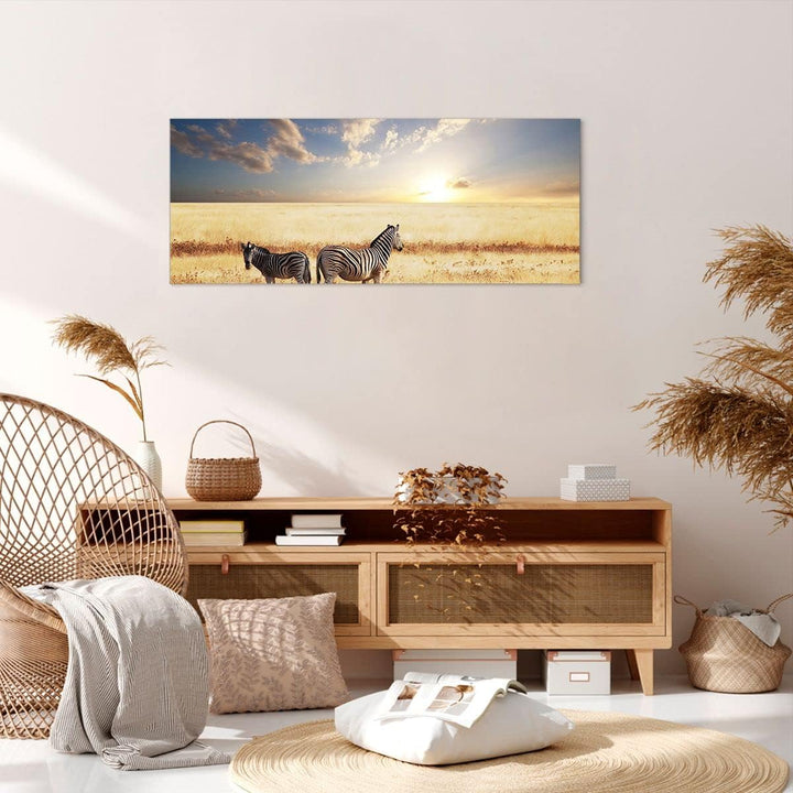 Wandbilder Dekoration Wohnzimmer Zebra tier gestreift savanne Panorama Bilder auf Leinwand 120x50cm