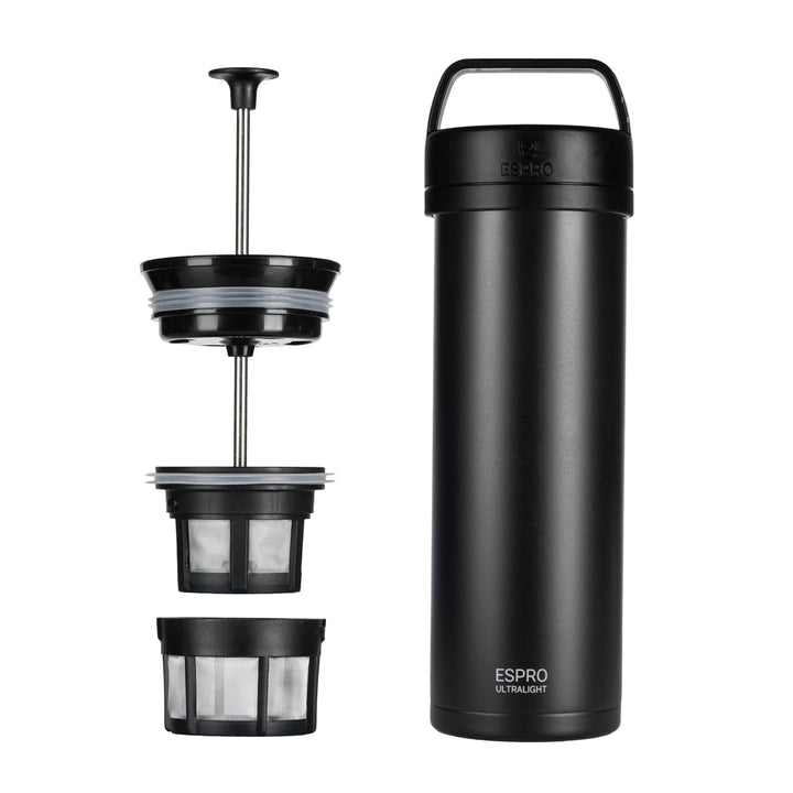 ESPRO Reise French Press Ultralight, Mini Coffee Maker mit Thermo-Funktion, 475ml, schwarz Schwarz K