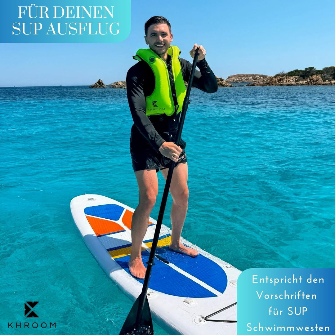 Khroom aufblasbare Schwimmweste Erwachsene nach neuester EU-Norm | 150-210 cm Körpergrösse, bis 100