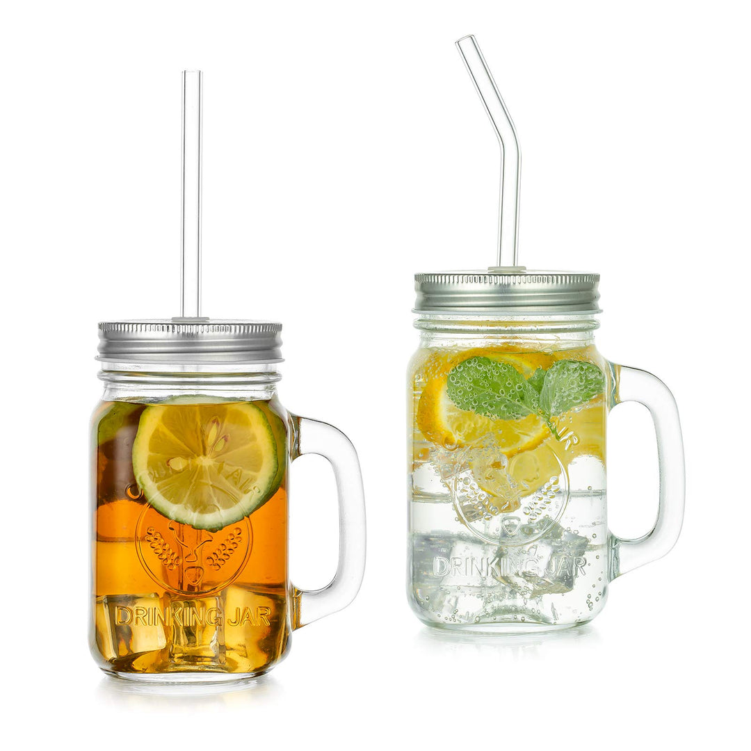 Glas Trinkgläser Mit Deckel und Strohhalm, Vintage Einmachgläser 500ml 2er Mason Jar Wide Mouth Henk