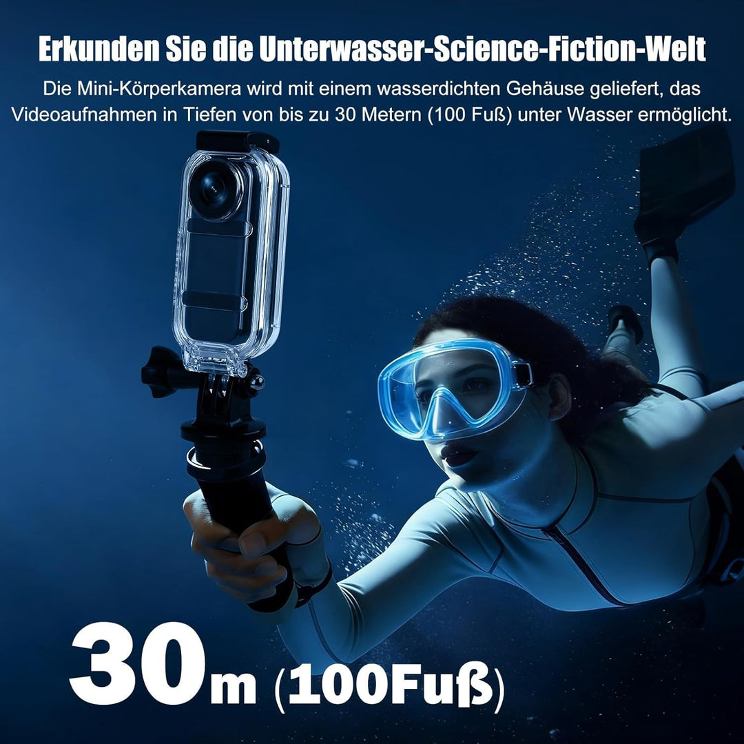 Action Cam Mit Touchscreen, 8-Stunden-Akku, Mini POV Bodycam, Wasserdicht 30M, 120° Weitwinkel, WLAN