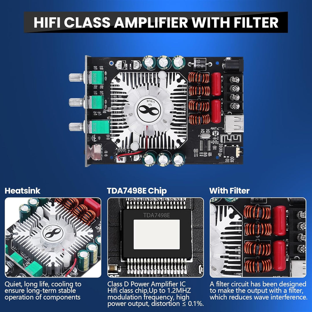 HiFi Verstärker mit Bluetooth ZK-1602T Mini Stereo-Audioverstärker 2.0 Kanal 160W+160W Stereo Mini v