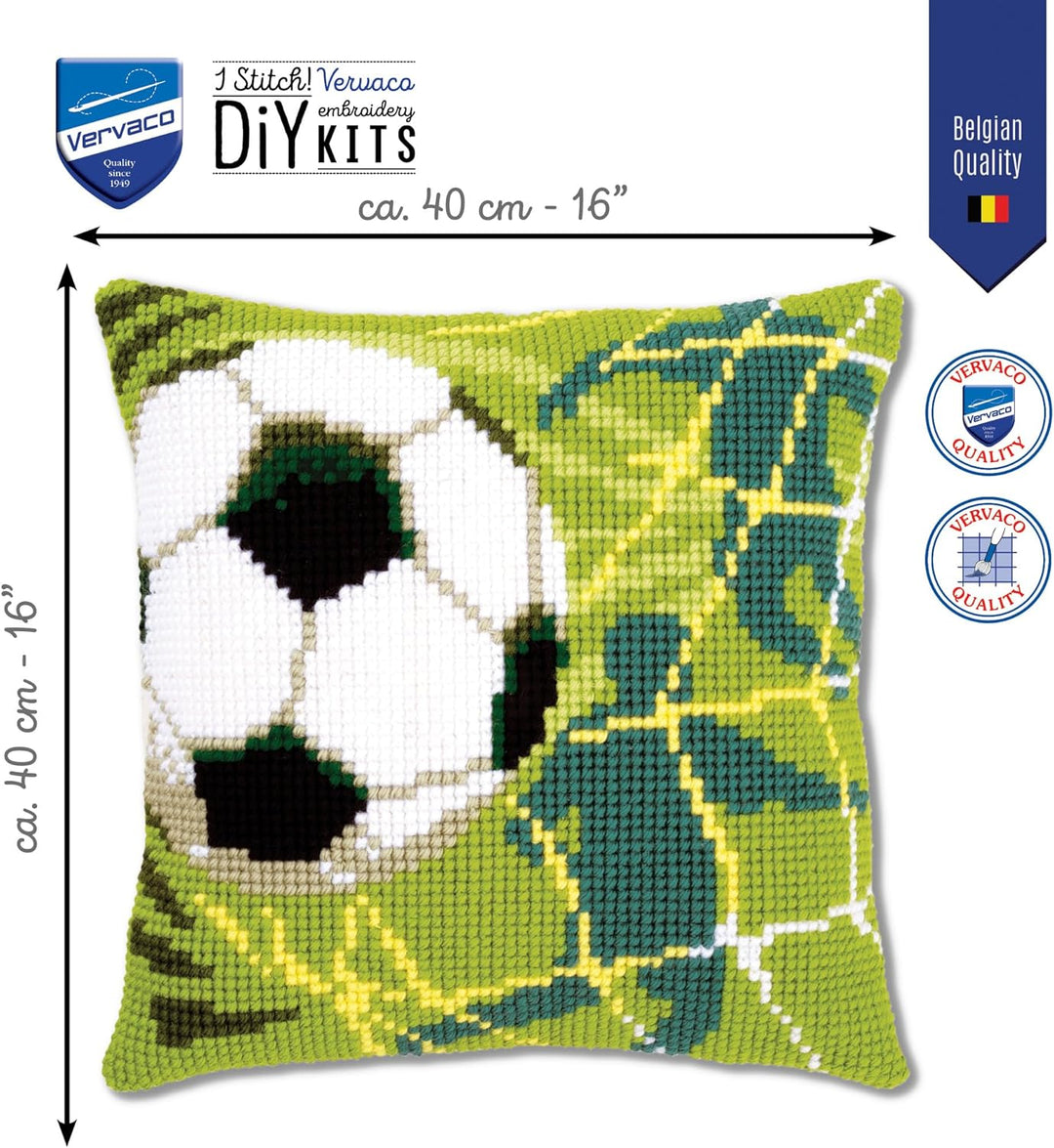 Vervaco Fussball Kreuzstichkissen/Stickkissen vorgedruckt, Baumwolle, Mehrfarbig, 40 x 40 x 0.3 cm