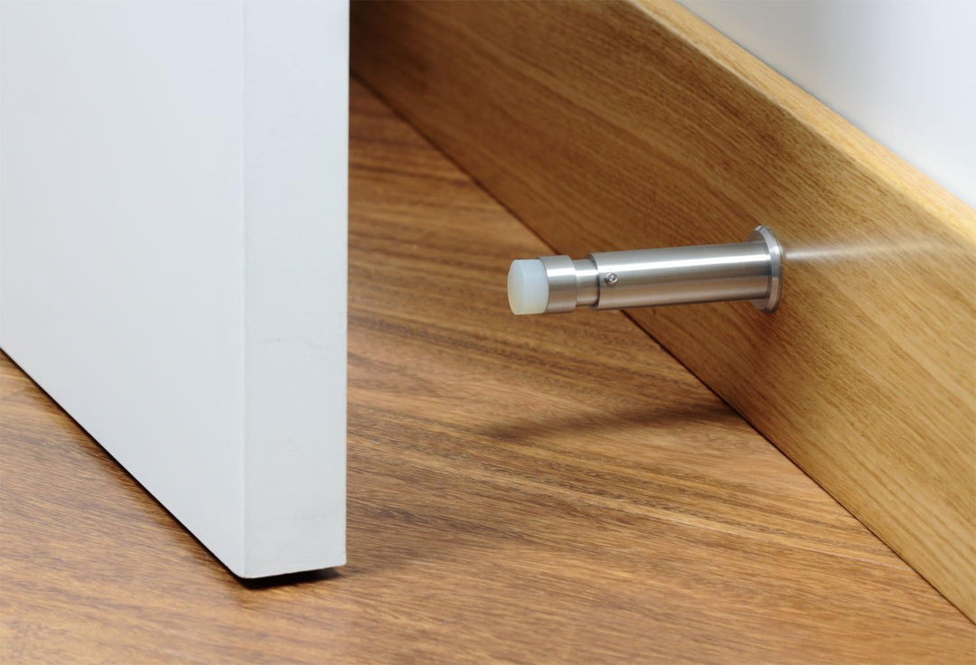 EVI HERRAJES Verstellbarer Türstopper aus Messing 88-120mm, Installation mit Schraubsockel (Edelstah