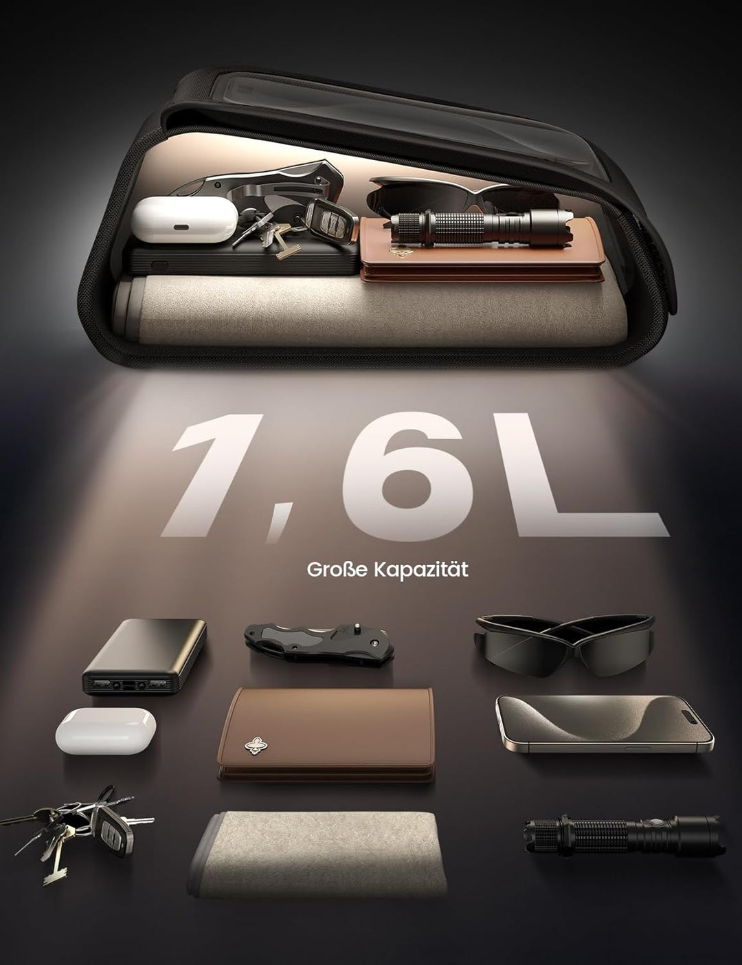 Lamicall Fahrradtasche Rahmen, Rahmentasche Fahrrad - [Einhändig Öffnen & Schliessen] 1,6L Wasserdic