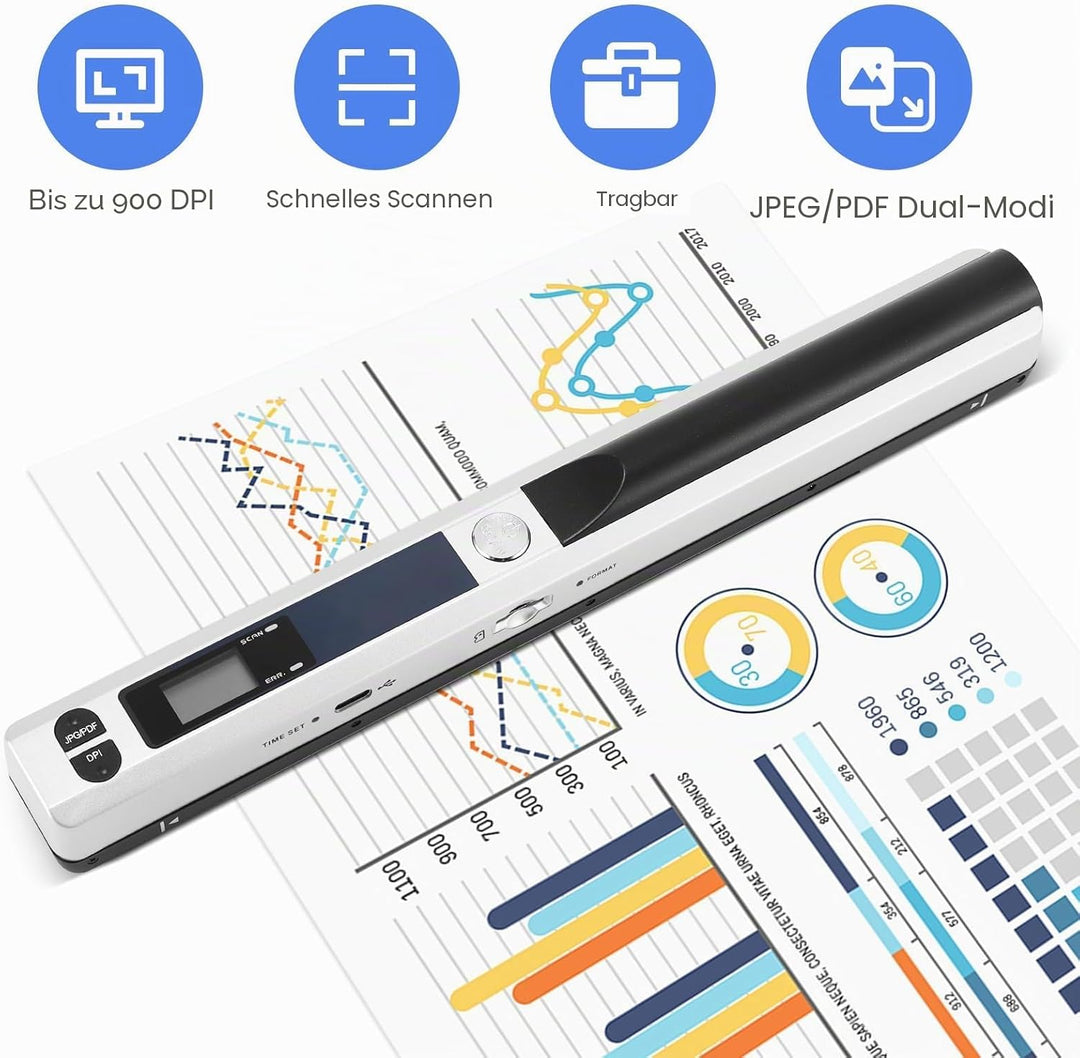 Tragbarer Dokumentenscanner, Mini-Fotoscanner, 900 DPI, Farbscanner, A4, hohe Geschwindigkeit, tragb