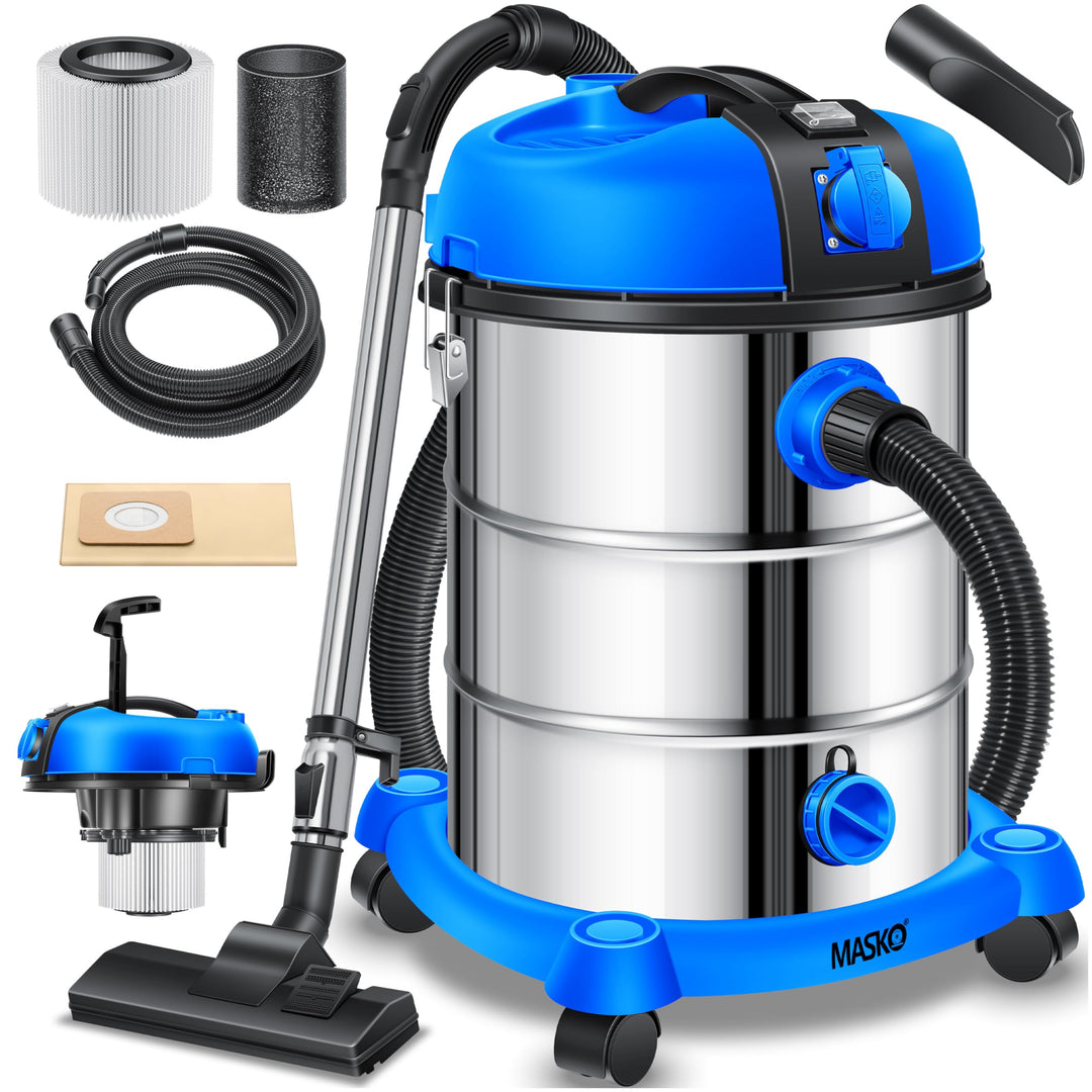 MASKO® Industriestaubsauger Staubsauger Nass Trocken Sauger Edelstahl 2300W + Steckdose | Blasfunkti