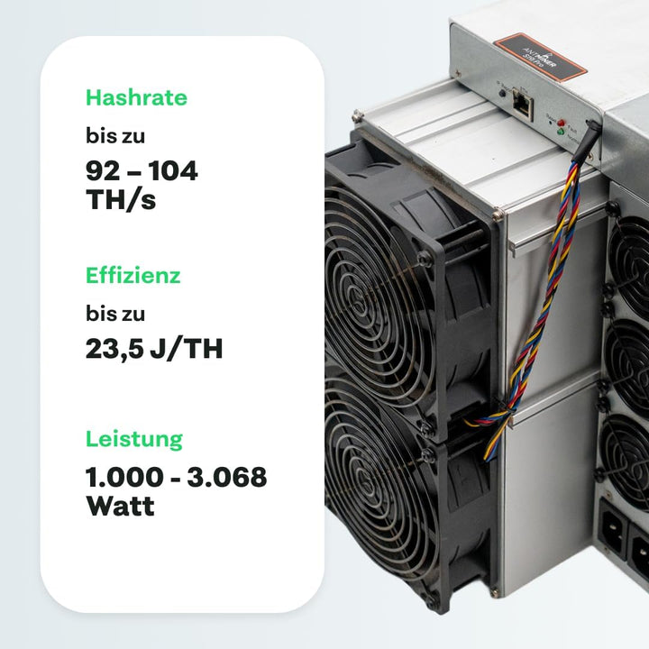 Antminer S19j Pro Bitcoin Miner 1.000 – 3.068 W | 104 TH/s | Krypto ASIC Miner | Braiins OS mit auto