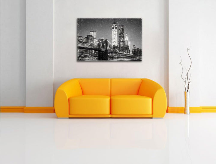 Pixxprint Brooklyn Bridge bei Nacht als Leinwandbild/Grösse: 100x70 cm/Wandbild/Kunstdruck/fertig be