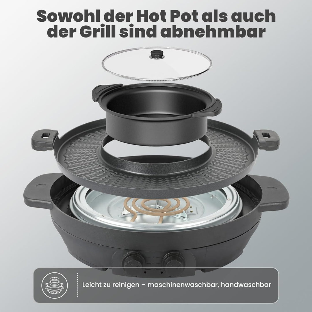 ENFRIFAM 2200W 2 in 1 Multifunktions Elektro Hot Pot und Grill Combo, rauchfreier Split Shabu Shabu