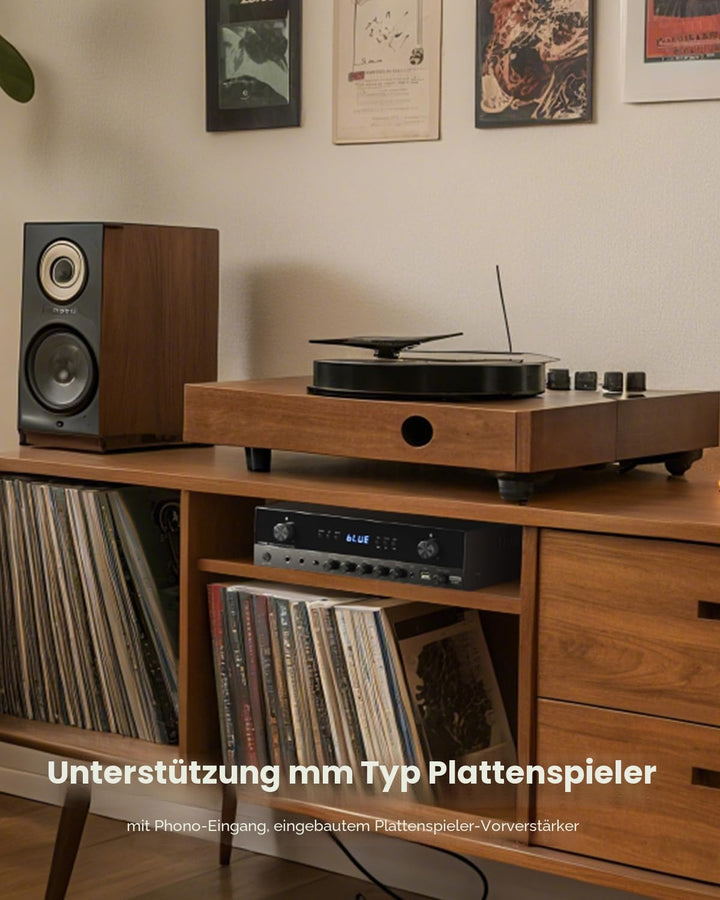 Donner Stereo Verstärker, 600 W Peak, 2-Kanal-Receiver mit Bluetooth 5.3, Phono, Optisch, Koaxial, U