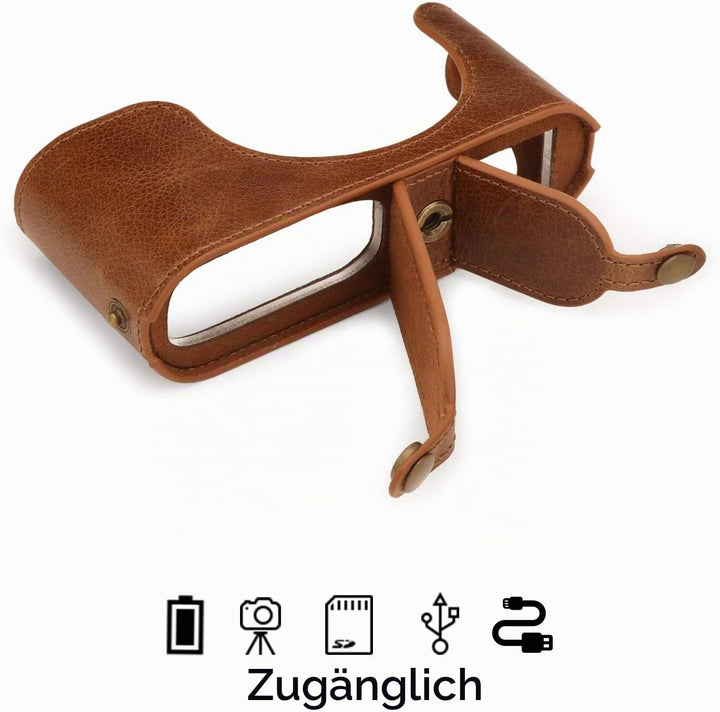 MegaGear MG1719 Ever Ready Kameratasche aus echtem Leder, kompatibel mit Leica Q2, Braun, Braun