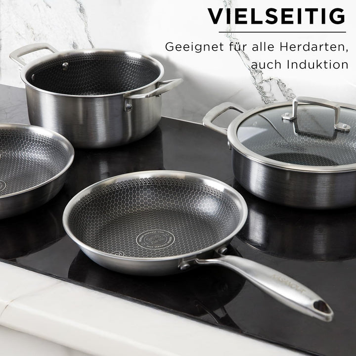KASANOVA Tri-ply Kochgeschirr-Set 9-teilig, dreilagiger Edelstahl, für Induktion und alle Herdarten