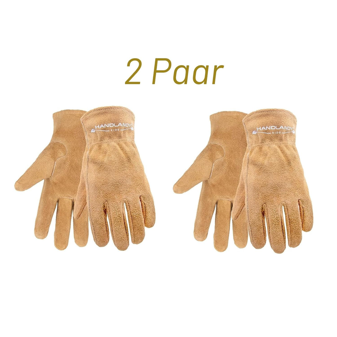 HLDD HANDLANDY Kinder Leder Arbeitshandschuhe, 2 Paar Kinder Gartenarbeitshandschuhe, Kinder Rindsle