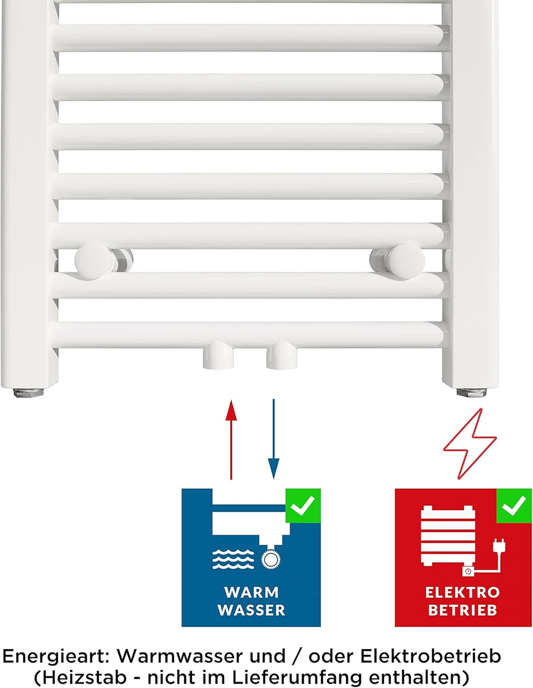 Aquabad Badheizkörper Virgo | Grösse: 50 x 180 cm | Heizleistung 608 Watt | Farbe: Weiss | Mittelans