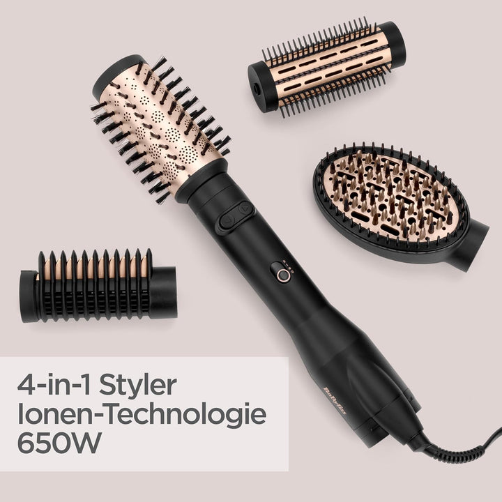 BaByliss Big Hair Luxe Rotierende Warmluftbürste, Föhnbürste mit 4 Aufsätzen zum Glätten, Bürsten un