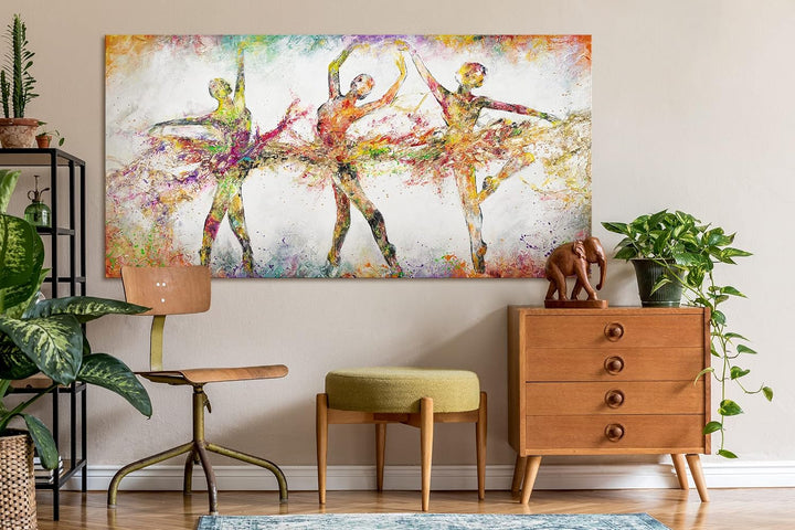 YS-Art Abstrakt Acryl Gemälde auf Leinwand buntes Ballett handgemalt Wandbilder Wohnzimmer modern Wo