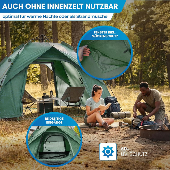 NORDMUT® Wurfzelt 2-4 Personen für blitzschnellen Aufbau – Pop Up Zelt 2-4 Personen wasserdicht &amp; UV