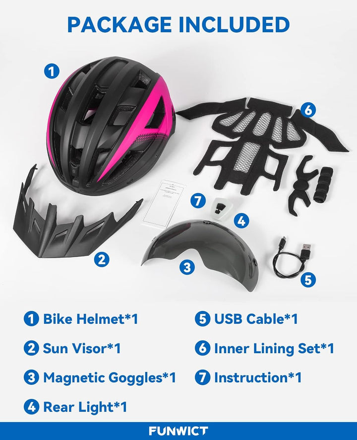 FUNWICT Fahrradhelm mit Visier für Herren Damen, Leichte Fahrradhelm mit Magnetischem Brille und USB