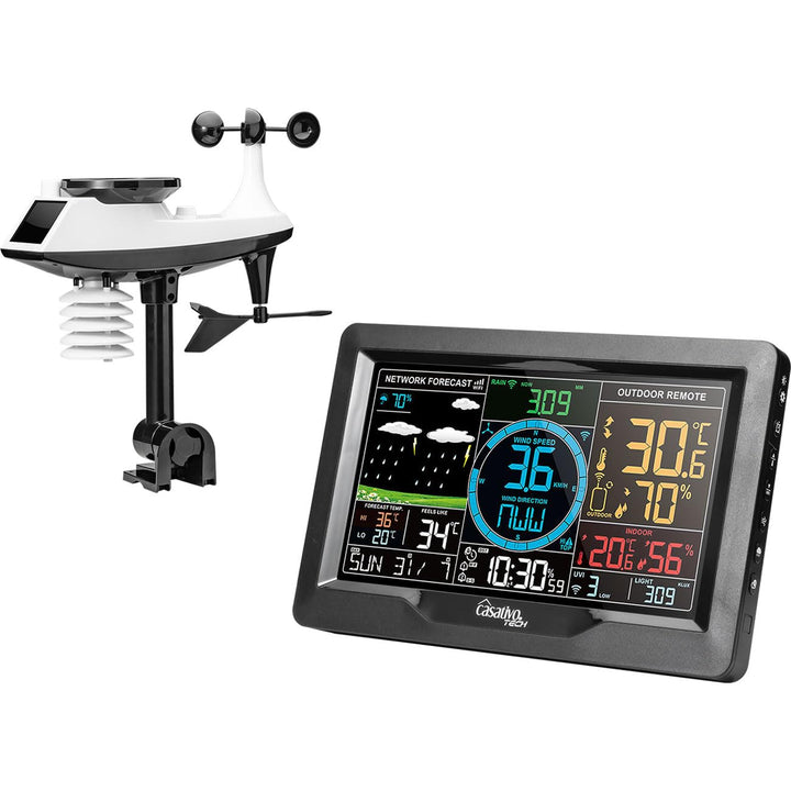 Premium WLAN Wetterstation m. XL-Farbdisplay, Aussensensor, App-Daten, Messung von Temperatur, Regen