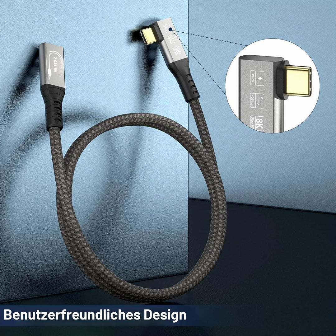 CableDeconn USB4 8K Cable 0.5m M/F 1xBend 1xStraight Compatible with Thunderbolt 4 8K@60Hz 4K@120Hz