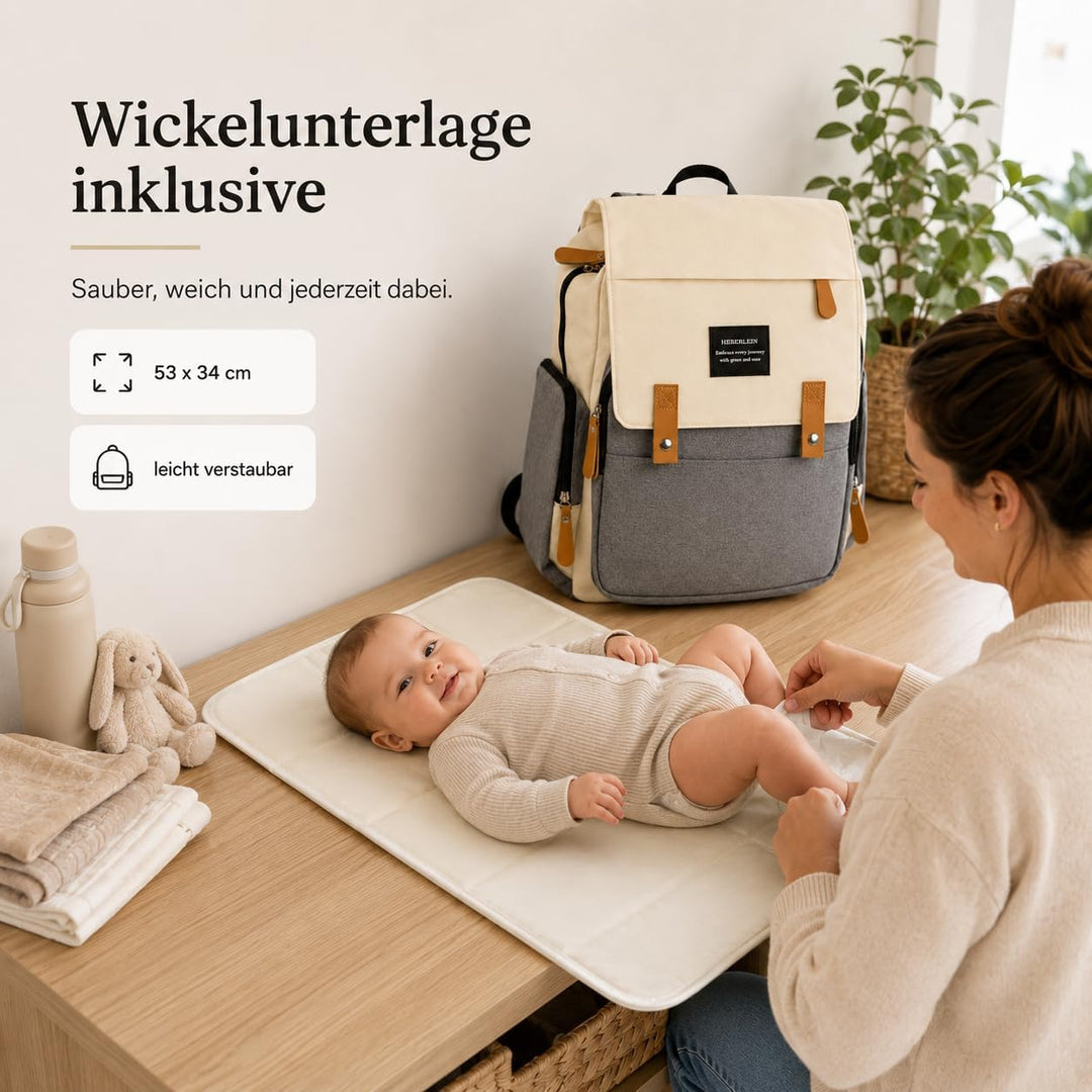 Heberlein Prestige Wickelrucksack, lässige Wickeltasche/Babytasche, praktisch gross, Rucksack für Ma