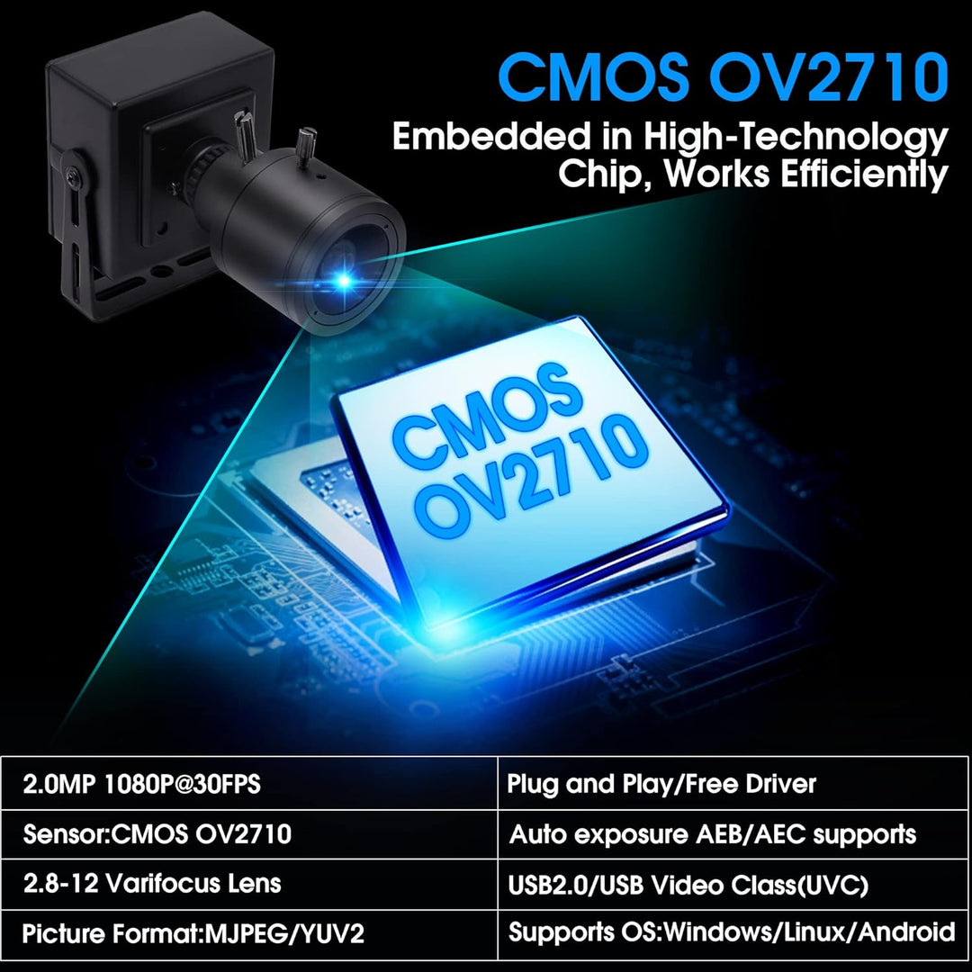ELP 1080P Web Kamera mit 2.8-12mm Vario Objektiv,2MP 30fps Full HD Mini Camera,CMOS OV2710 Sensor,Pl