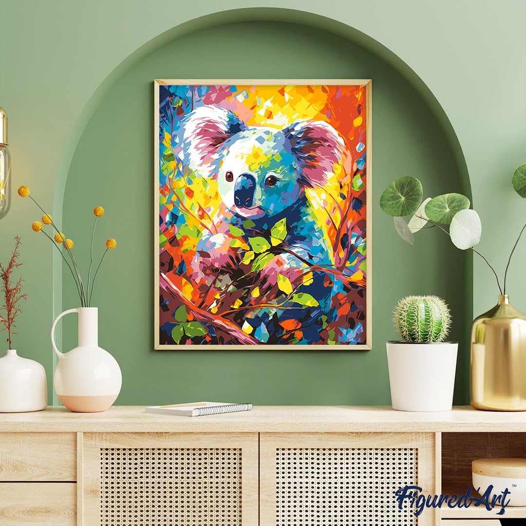 Figured'Art Malen Nach Zahlen Erwachsene Mit Rahmen Koala Farbenfroh Abstrakt - Paint by Numbers Bas