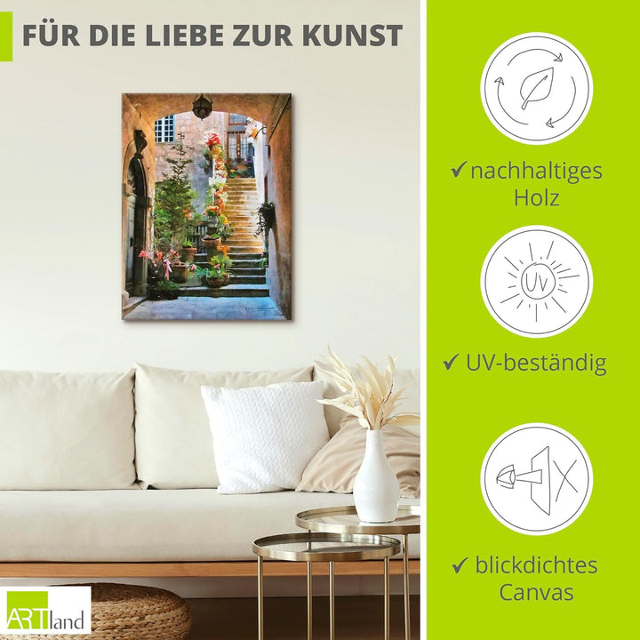 ARTland Leinwandbilder Wandbild Bild auf Leinwand 45x60 cm Gemälde Architektur Blumen Italien Städte