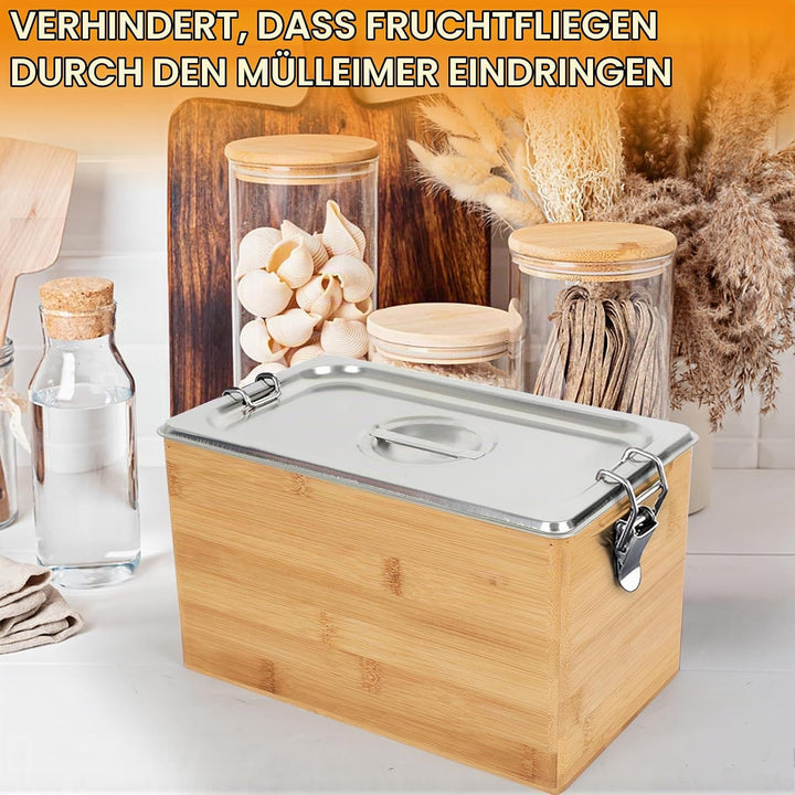 Komposteimer Küchen-Arbeitsplatte, Hölzerner Küchenkompostbehälter, Bio-Mülleimer, Edelstahlbehälter