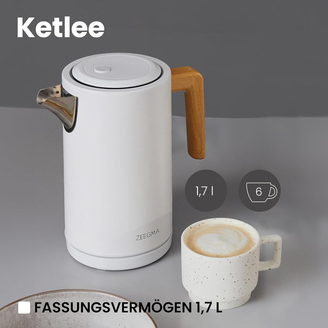ZEEGMA KETLEE 1,7 L Kabelloser elektrischer Wasserkocher für Tee und Kaffee, 2200 Watt, Wasserstands